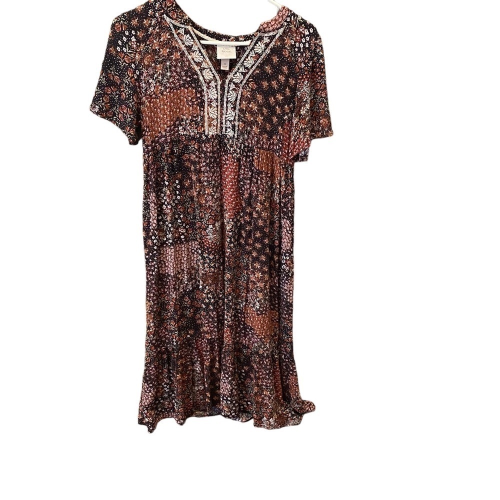 Knox Rose Patchwork Ladies Flowy, Pullover Floral,‎ Casual, Embroidery, Ruffle S